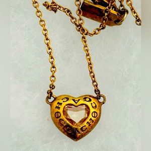 Coach suspended tiny gold logo heart necklace pink set 18”chain  extended chain